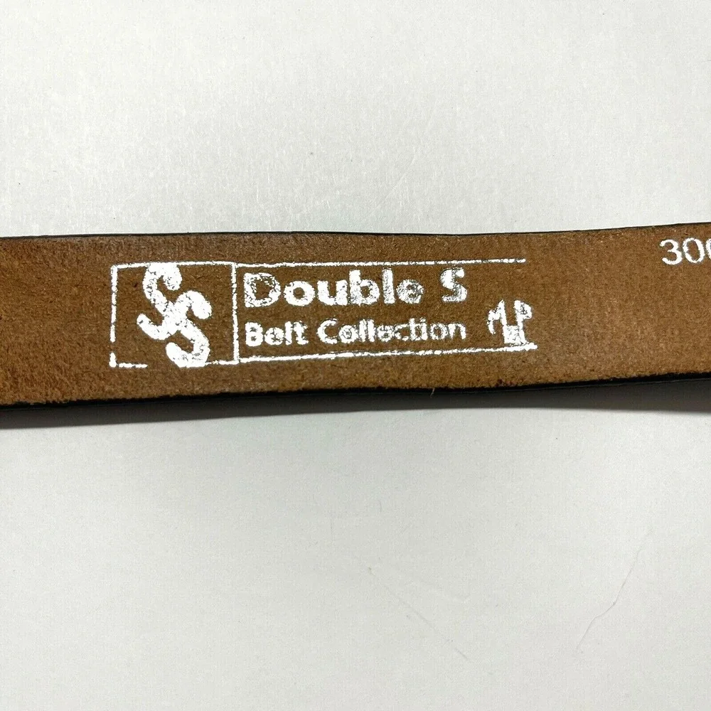 Double S Belt Collection Leather Design Roping Cowboys Silver Horse Buckle Sz 24